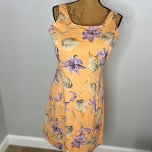 Jones NY vintage EUC orange purple floral sleeveless sheath 98% cotton sz 12